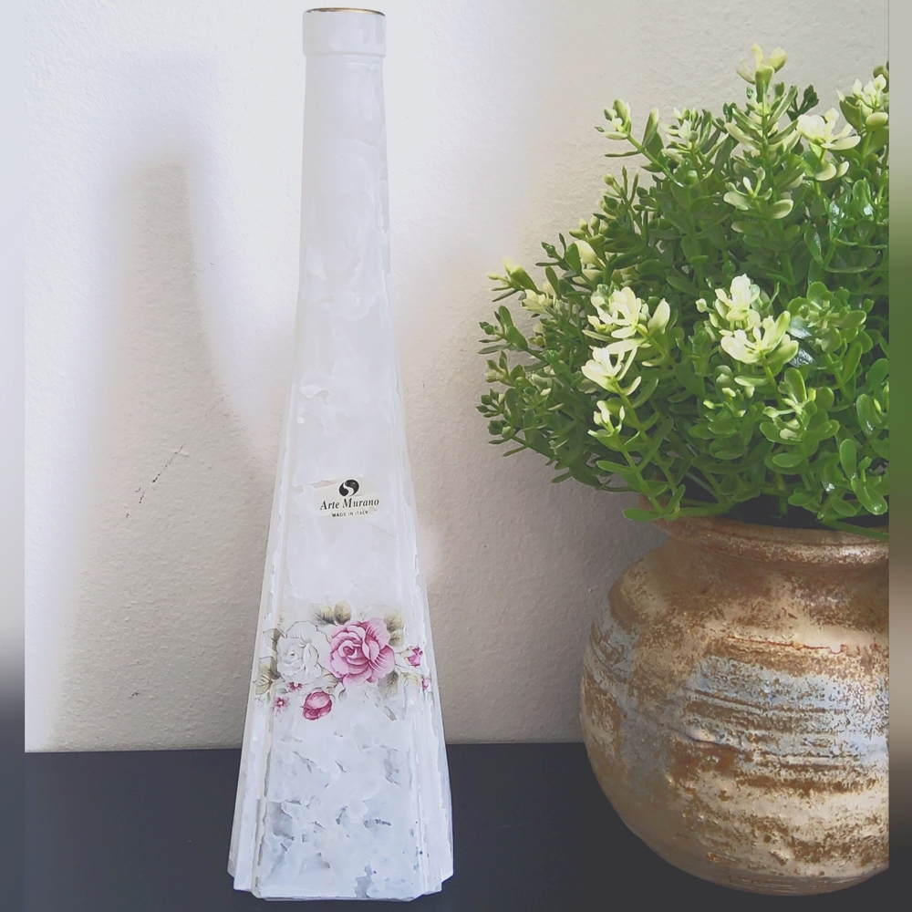 Vintage Arte Murano Frosted Satin Glass Decanter Vase